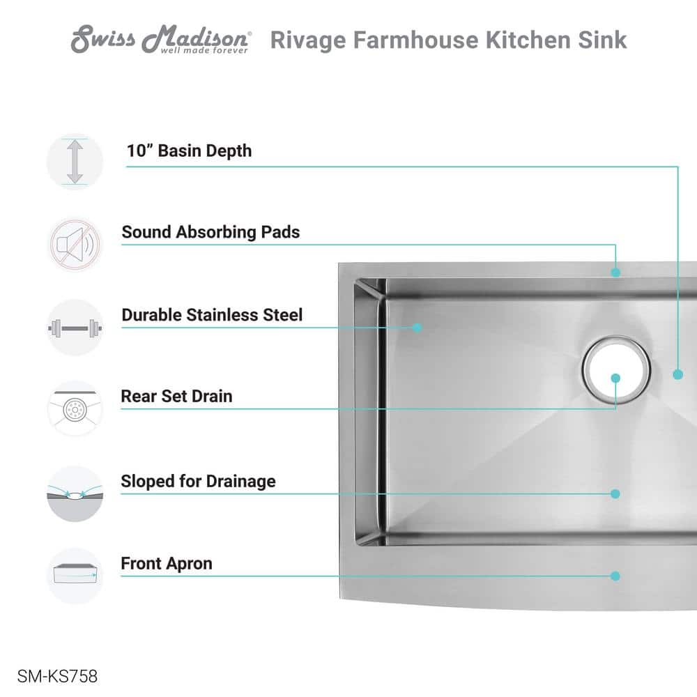 Rivage 33 x 21 Stainless Steel Farmhouse Kitchen Sink with Apron