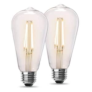 60-Watt Equivalent ST19 Dimmable Straight Filament Clear E26 Vintage Edison LED Light Bulb, Soft White 2700K (2-Pack)