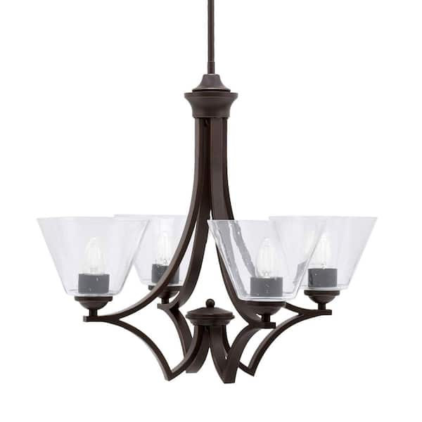 Unbranded Clevelend 4-Light Dark Granite Round Chandelier with 7 in. Clear Bubble Glass Shades, No bulbs included