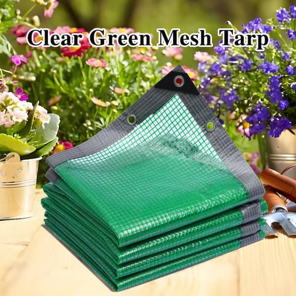 Agfabric 10 ft. x 10 ft. Clear Green Mesh Tarp Heavy Duty Waterproof for Greenhouse Outdoor Gardening Farming Camping Yard