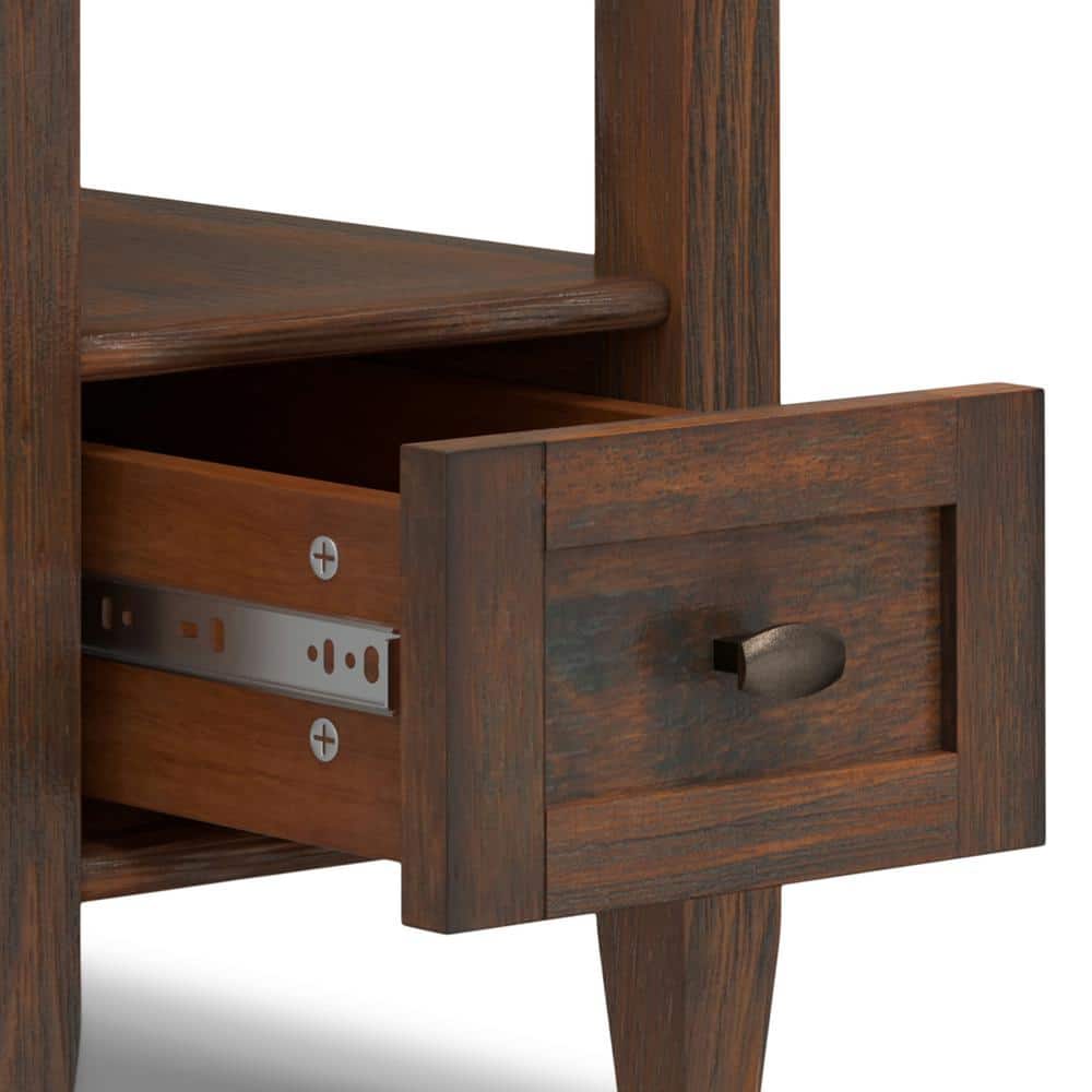 Distressed Charcoal Brown Solid Wood Narrow Side Table with Storage