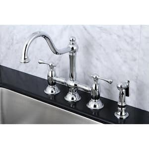 Restoration 2-Handle Bridge Kitchen Faucet with Side Sprayer in Polished Chrome