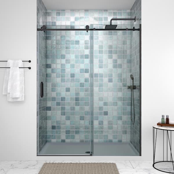 CASAINC Frameless Double Shower Door, 48 Width, 76 Height, 5/16(8mm)  Thick Clear Tempered Glass, Brushed Nickel Finish, Water Repellent &  Adjustable Rail Width Sliding Shower Doors 