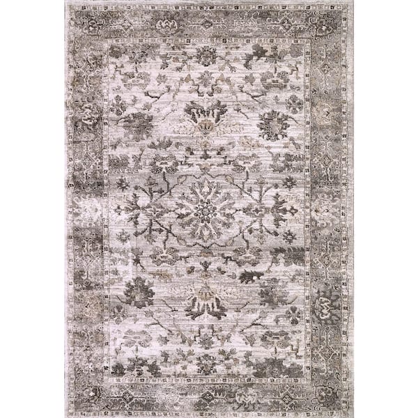 Dynamic Rugs Riley 9 ft. X 12 ft. Grey/Beige Floral Indoor Area Rug ...