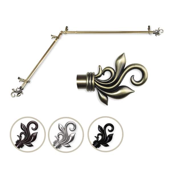 Rod Desyne 13/16" Dia Adjustable 28" to 48" Single Corner Window Curtain Rod in Antique Brass with Delilah Finials