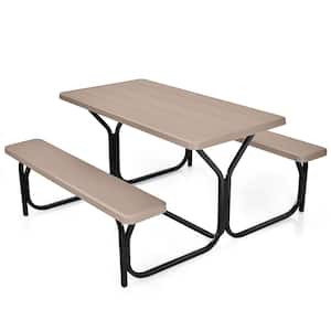 54 in. Picnic Table Bench Set Outdoor Backyard Garden Party Dining All Weather Brown