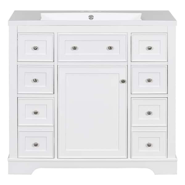 JimsMaison 36 in. W x 18 in. D x 34 in. H Freestanding Single Bath Vanity in White with White Ceramic Top
