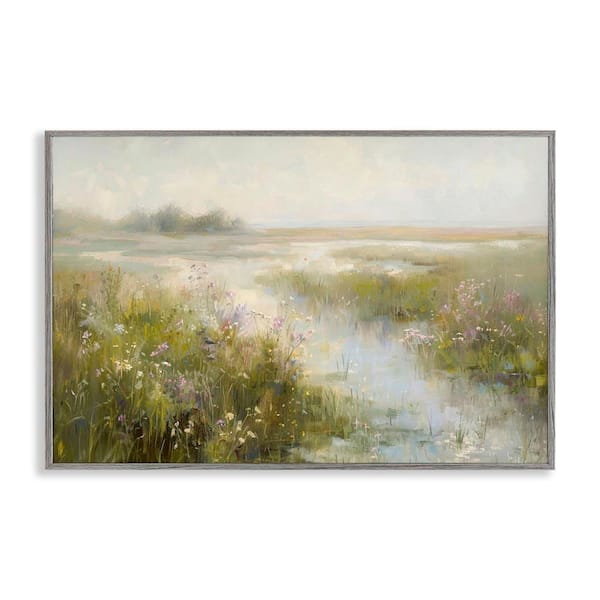 Stupell Industries Spring River with Wild Blooms by LSR Design Studio Gray Framed Nature Giclee Art Print 12 in. x 18 in.