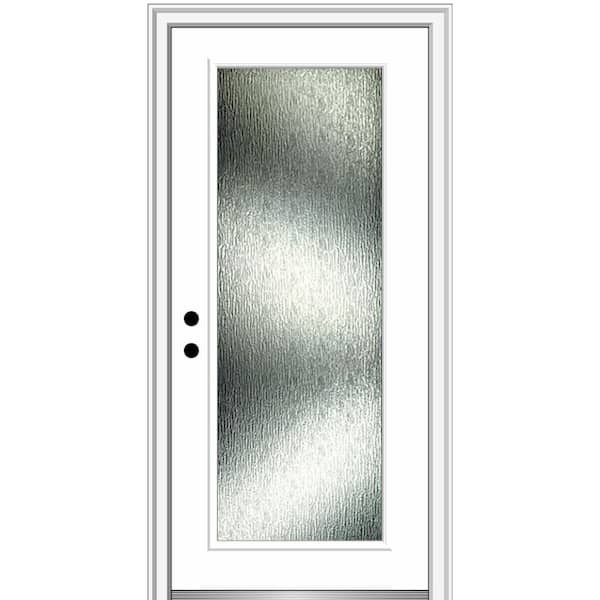 MMI Door 36 in. x 80 in. Right-Hand Inswing Rain Glass Brilliant White Fiberglass Prehung Front Door on 4-9/16 in. Frame