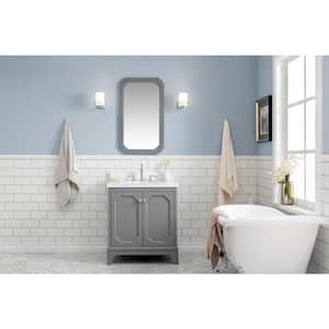Queen 30 in. Bath Vanity in Cashmere Grey w/ Quartz Carrara Vanity Top w/ Ceramics White Basins and Mirror and Faucet