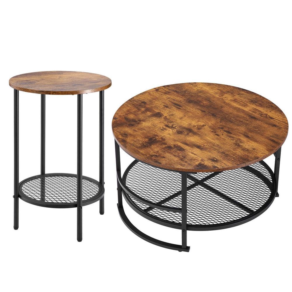 3 Pieces Round Coffee Table Set, 31.5 in. Industrial Table with 2 End Tables, Easy Assembly, Metal Legs for Living Room price history on PriceWatchPro