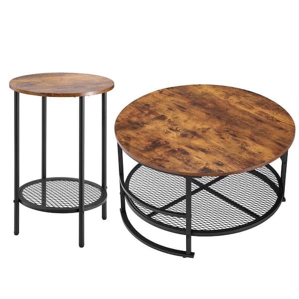3 Pieces Round Coffee Table Set, 31.5 in. Industrial Table with 2 End Tables, Easy Assembly, Metal Legs for Living Room