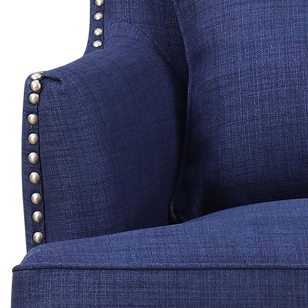 Transitional Flared Back Blue Wood Accent Chair