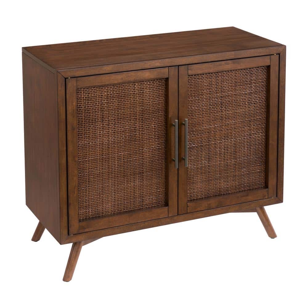 Cinnamon Brown Mid-Century Modern 2-Door Wood Accent Chest