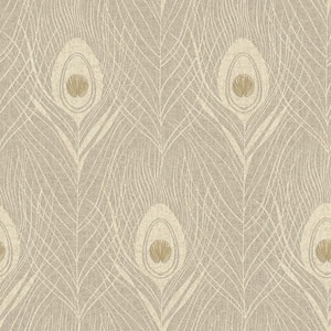 Absolutely Chic Metallic Silver/Beige Vinyl Non-Woven Non-Pasted Peacock Feather Metallic Wallpaper(Covers 57.75 sq.ft.)