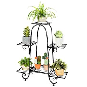 34 in. Tall Indoor/Outdoor Black Iron Plant Stand (6-Tiered)