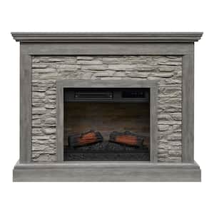 Whittington 50 in. W Freestanding Electric Fireplace in Weathered Gray with Gray Faux Stone