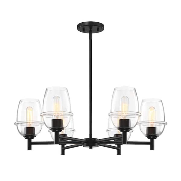 Designers Fountain - Summer Jazz 6-Light Matte Black Transitional Sputnik Chandelier for Dining Areas with No Bulbs Included