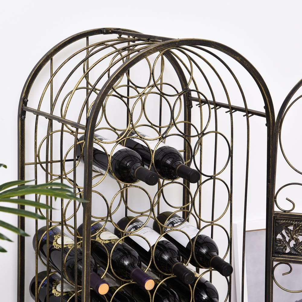 Antique Bronze Wrought Iron 45-Bottle Wine Rack with Lock