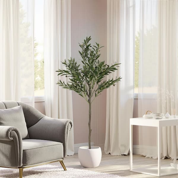 5.5 ft. Artificial Olive Tree in Black Plastic Pot with Faux
