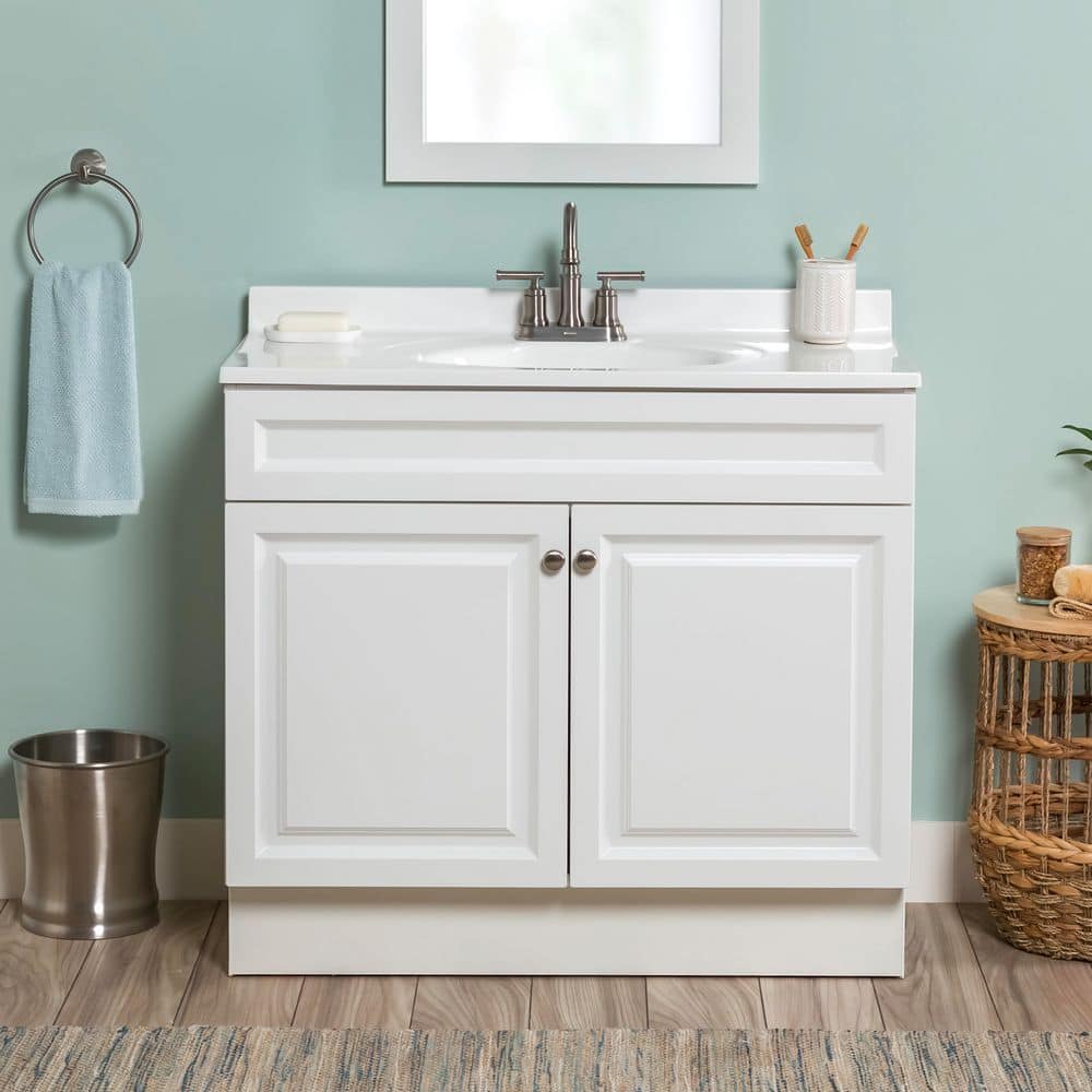 Glacier Bay 37 in. Single Sink White Bath Vanity with White Glacier Bay 37 in. Single Sink White Bath Vanity with White