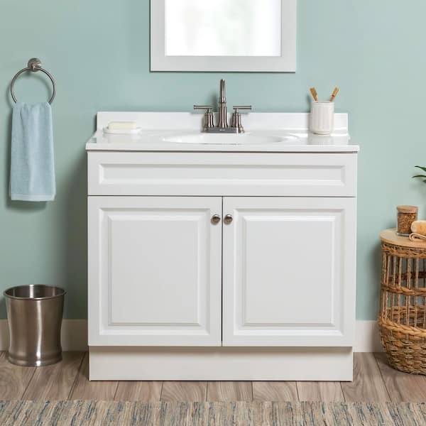 Glacier Bay 37 in. Single Sink White Bath Vanity with White Cultured Marble Top (Assembled)