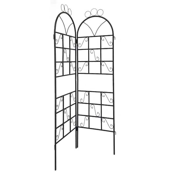 Runesay 72 in. x 19.6 in. x 0.6 in. Black Outdoor Metal Garden Arch Plant Climbing Trellis for Wedding and Party 2- Piece
