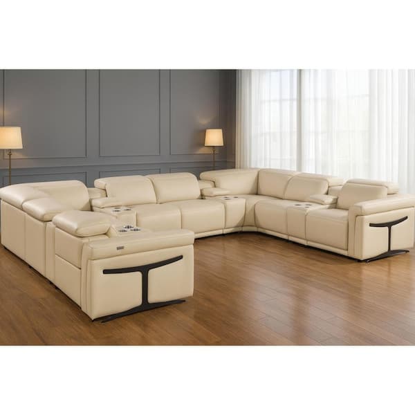 172.00 in. Square Arm 12 piece Leather U-Shaped Sectional Sofa in. Beige