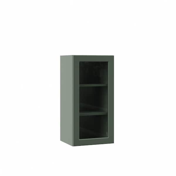 Designer Series Melvern 15 in. W x 12 in. D x 30 in. H Assembled Shaker Wall Kitchen Cabinet in Forest with Glass Door