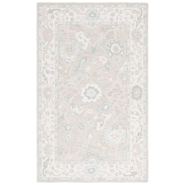 Ebony 2 ft. x 3 ft. Light Gray/Ivory Floral Border Area Rug