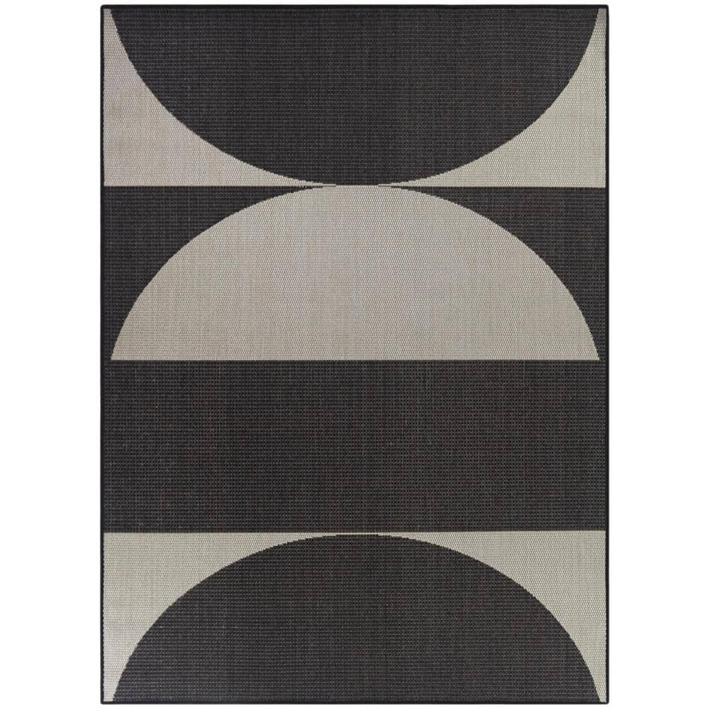 Charcoal and Beige Geometric Flatwoven Synthetic Area Rug 5'3" x 7'