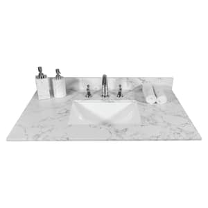31 in. W x 22 in. D Engineered Stone Composite Vanity Top in White with White Rectangular Single Sink - 3 Hole