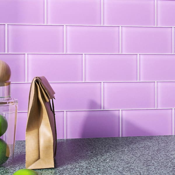 75 Purple Kitchen with Glass Tile Backsplash Ideas You'll Love