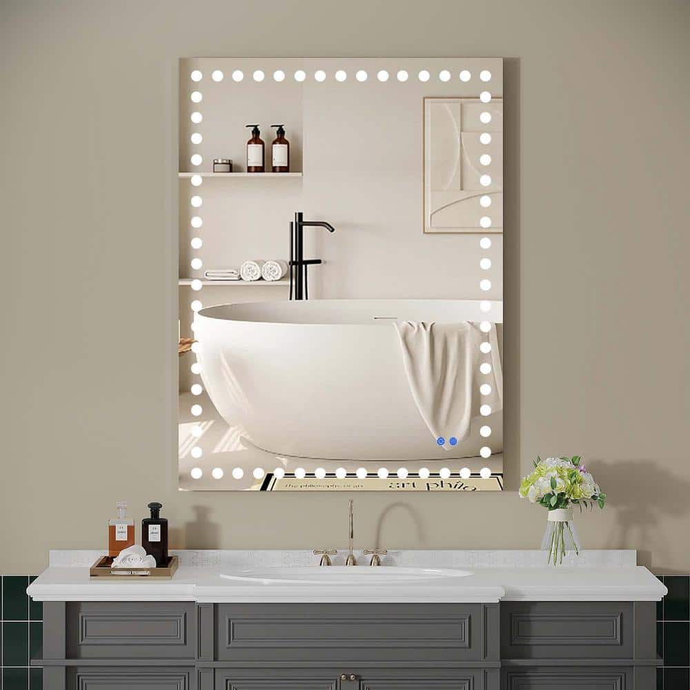 White 40 in. W x 32 in. H Rectangle Metal Wall Mirror, Wall Mounted Anti-Fo