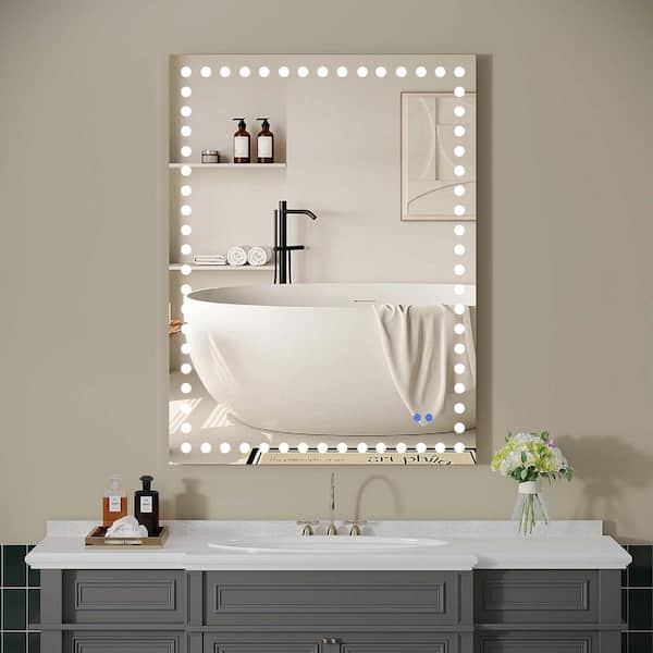 Unbranded White 40 in. W x 32 in. H Rectangle Metal Wall Mirror, Wall Mounted Anti-Fog Memory Rectangular Vanity Mirror