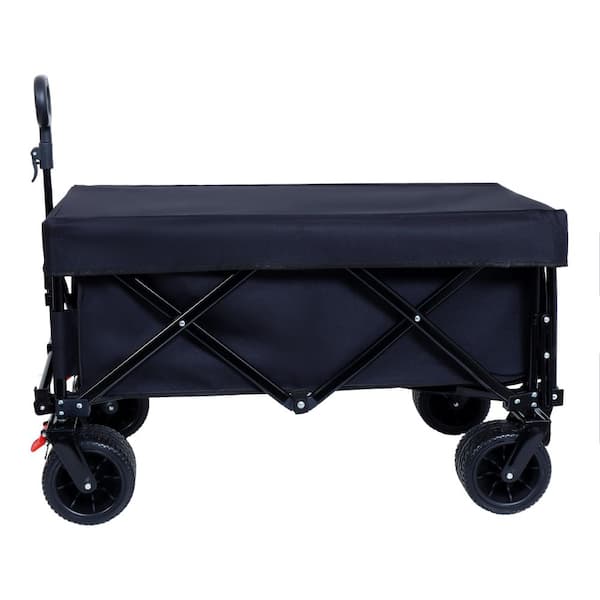 Unbranded 10 cu. ft. Steel Collapsible Folding Garden Cart Beach Wagon with Rain Covers, Waterproof Dustproof UV Resistant, Black