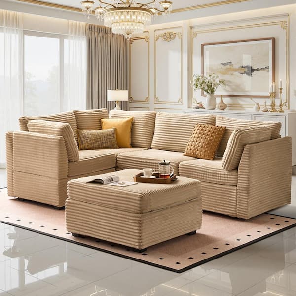 JEAREY Modern 91 in. Yellow Chenille Square Arm L-Shaped Storage