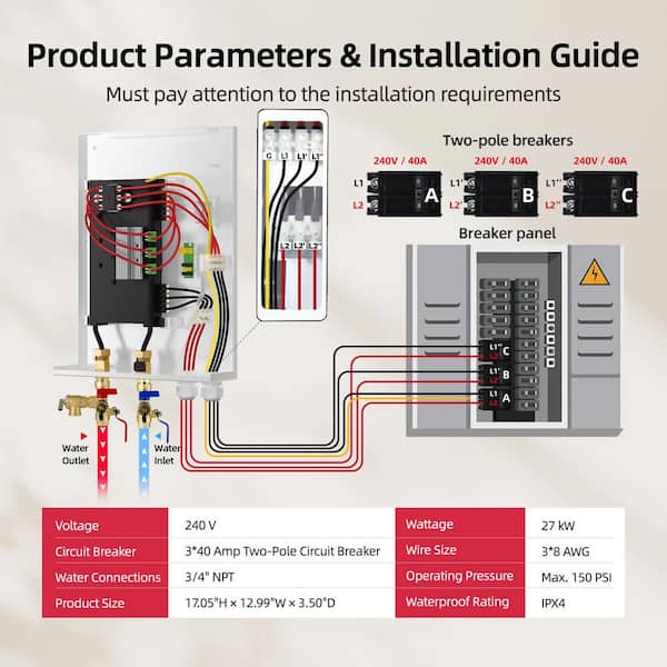 EQUIK Classic 27 kW 4.4 GPM 240-Volt Touch Screen Residential Tankless Electric Water Heater