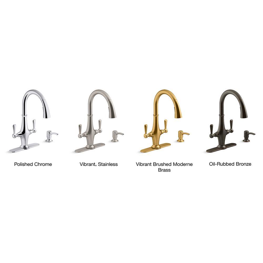Polished Chrome Double Handle Pull Down Kitchen Faucet with Spray