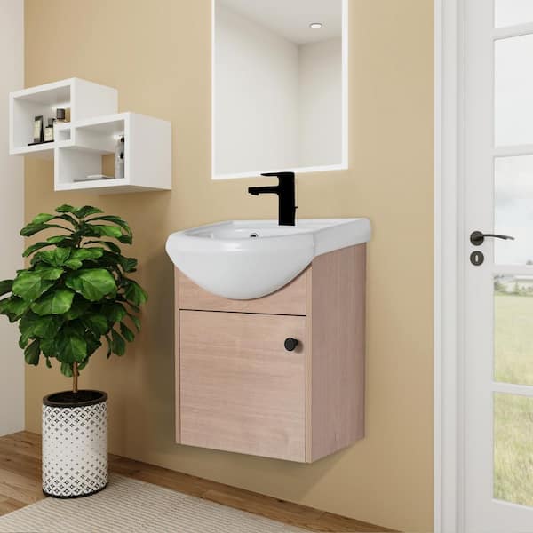 18 in. W Modern Simplicity Floating Wall Mounting Bathroom Vanity with White Sink in Yellow(Khaki)