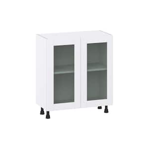 Bright White Shaker Assembled Shallow Base Kitchen Cabinet with Full High Glass Door (30 in. W x 34.5 in. H x 14 in. D)