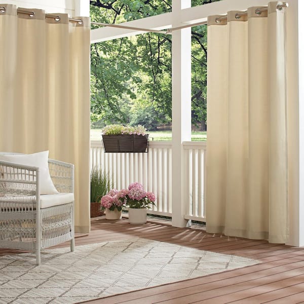 Waverly Hampton Linen Solid Polyester 52 in. W x 95 in. L Light Filtering Single Outdoor Grommet Panel