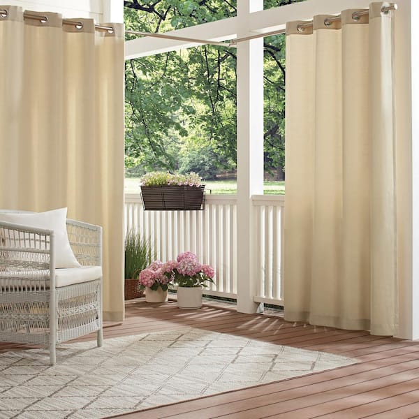 Waverly Hampton Linen Solid Polyester 52 in. W x 108 in. L Light Filtering Single Outdoor Grommet Panel