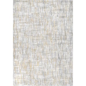 Emersyn Contemporary Textured Abstract Crosshatch Gold 5 ft. x 8 ft. Indoor Area Rug