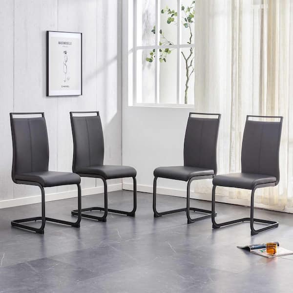 Polibi Modern Black PU Leather Seat Dining Chairs Set of 4 for Kitchen, Living, Dining Room