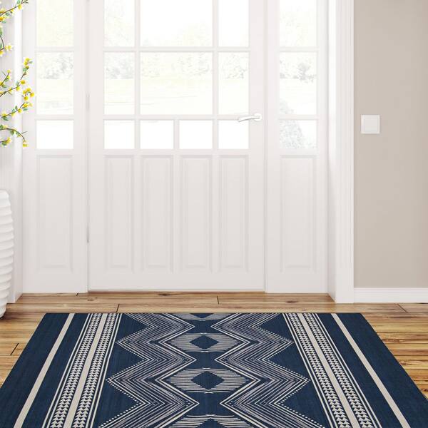 Linon Home Decor Boynton Navy and Ivory 2 ft. W x 3 ft. L Washable  Polyester Indoor/Outdoor Area Rug THDR04071 - The Home Depot