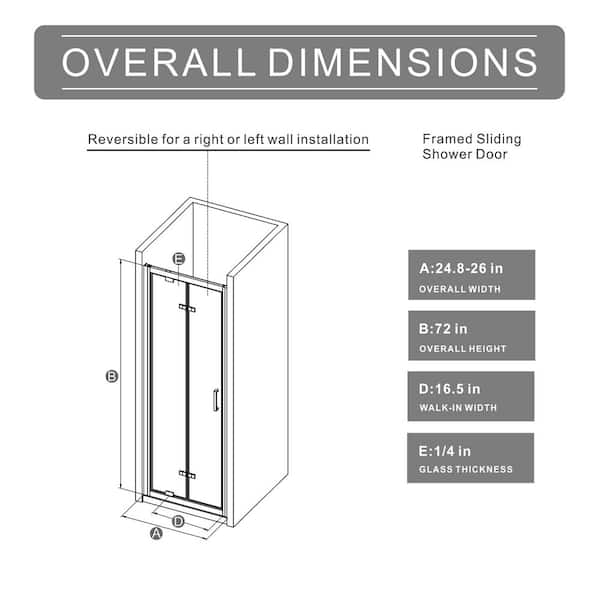 AVAXA 24.8 in. - 26 in. W x 72 in. H Bi-Fold Framed Shower Door in