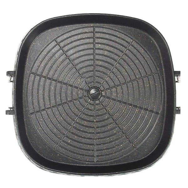12.5 in. Square Maifan Stone Nonstick Smokeless Korean BBQ Stovetop Grill Pan with Oil Drain in Black