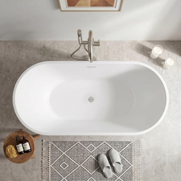 ANZZI Chand 59 in. x 30 in. Flat Bottom Freestanding Soaking