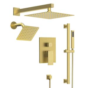 3-spray Dual Shower Head and Handheld Shower Head with Temperature Displa 2.5 GPM y in Brushed Gold(Valve Included)